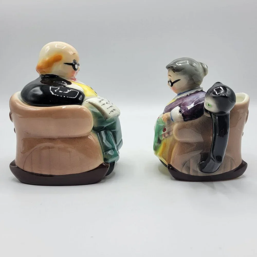 Vintage Hand Painted Japan Grandparents Creamer & Sugar Bowl Set